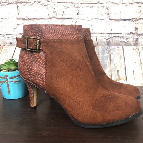 Michael Antonio Shoes - NEW Michael Antonio Size 7.5 Fremont Cognac Microfiber Heeled Ankle Booties